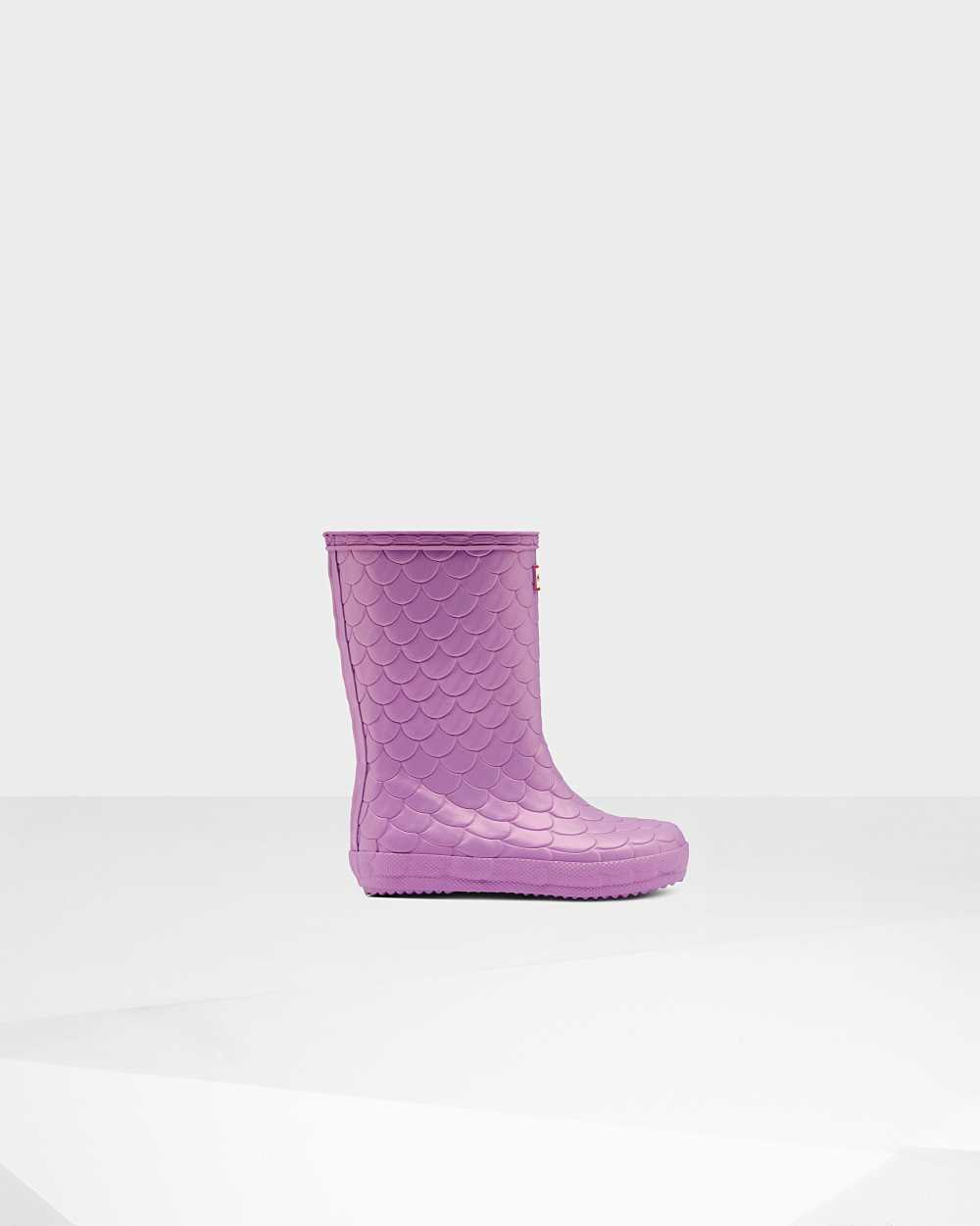 Kids Hunter Original First Sea Dragon Texture Rain Boots Lilac | OGNHWB-813